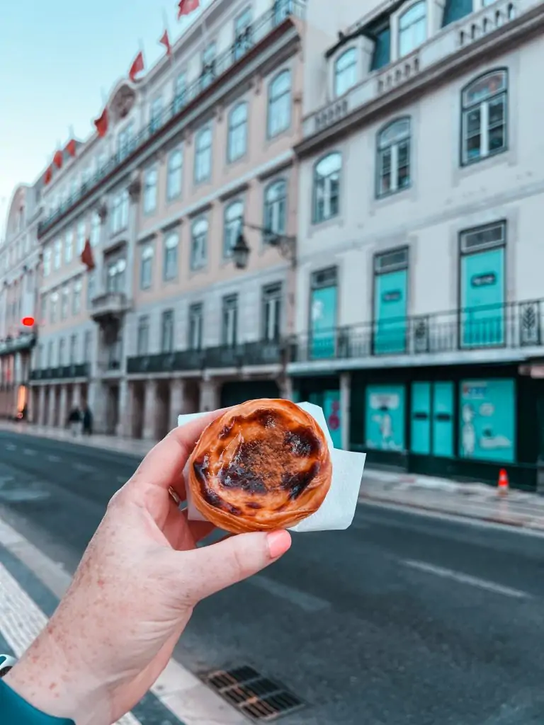 Pastel de nata on the streets of Lisbon, Portugal.