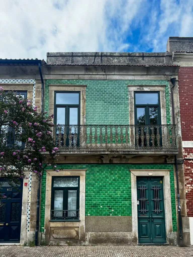 Green tiled house in Porto, Portugal.