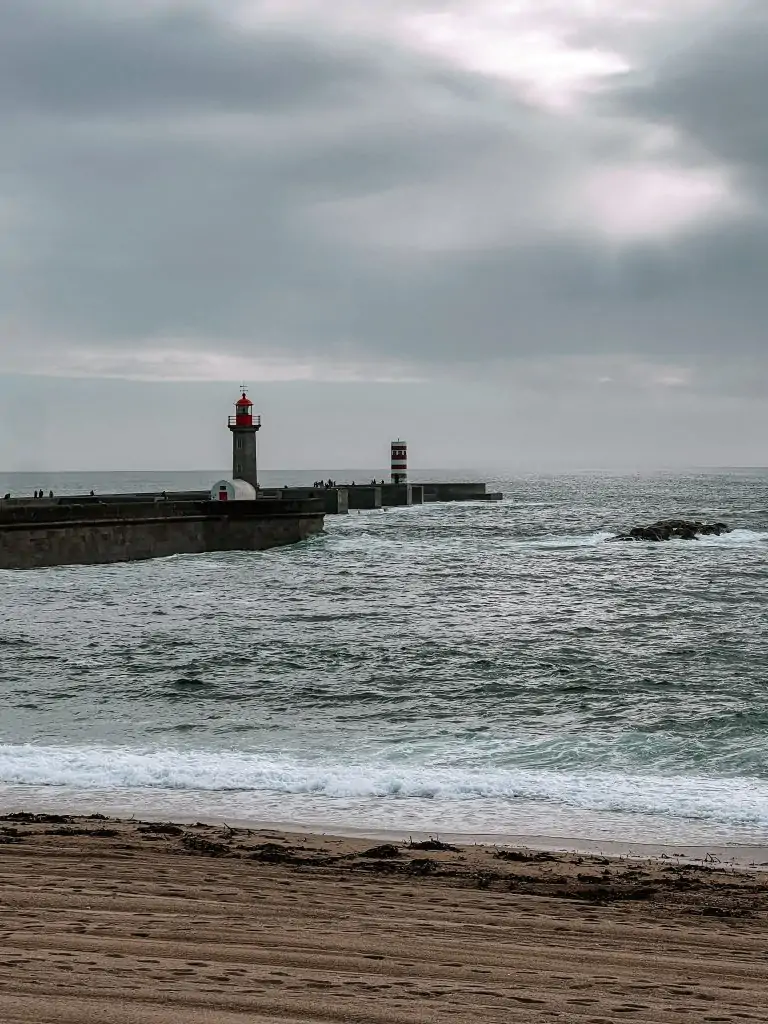 Lighthouse in Foz do Douro in Porto, Portugal.