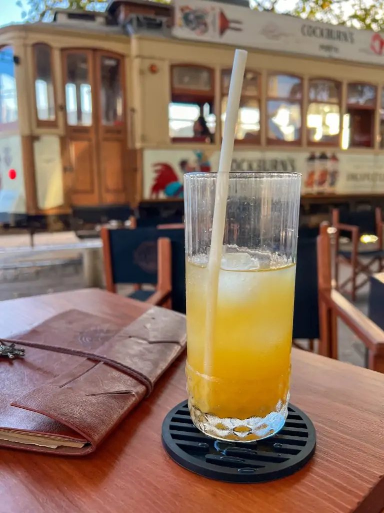 Cocktail with the historic tram in the background.