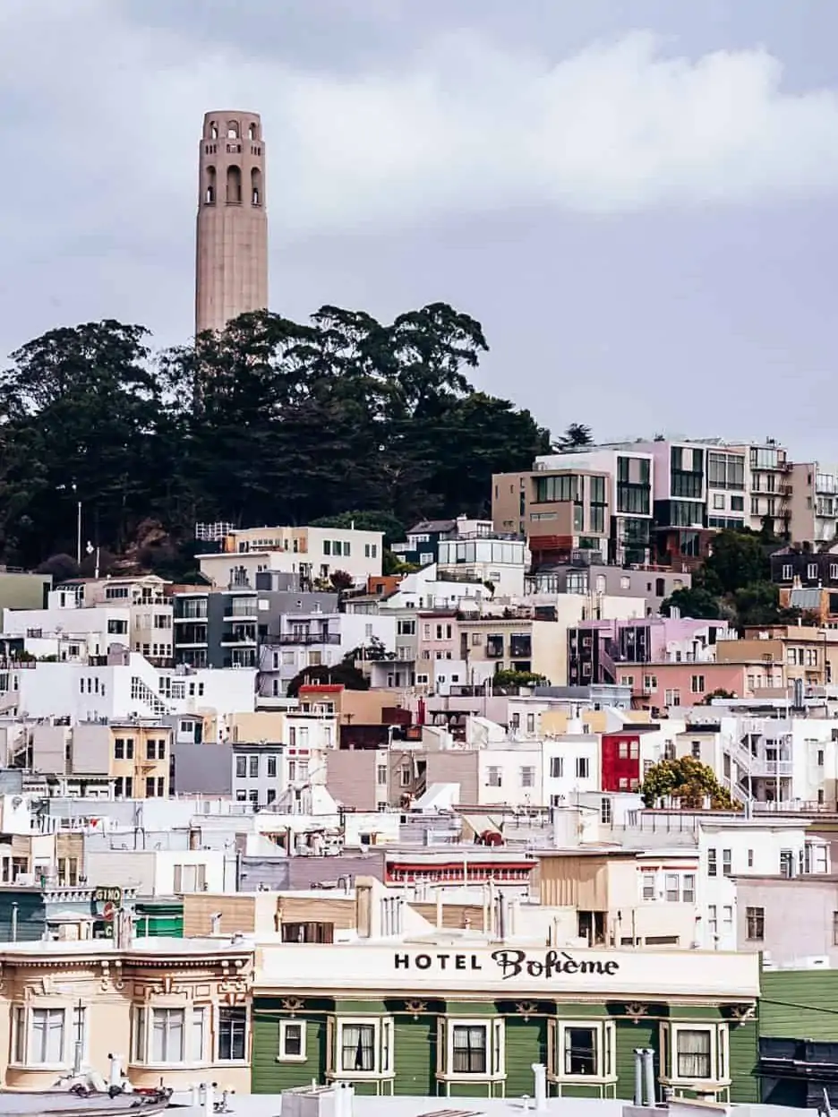 Coit Tower on Telegraph Hill in San Francisco, CA