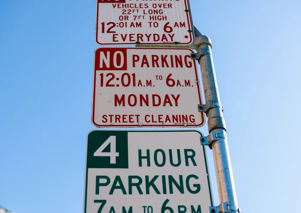 Street parking signs in San Francisco, CA. 