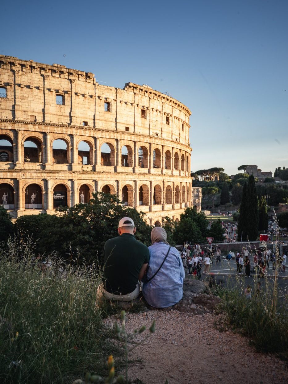 Roman Colosseum at sunset.