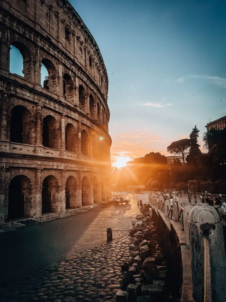 Roman Colosseum at sunset.