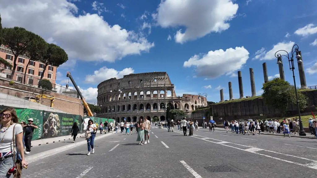 Road to the Colosseum through Monti, Rome, Italy.