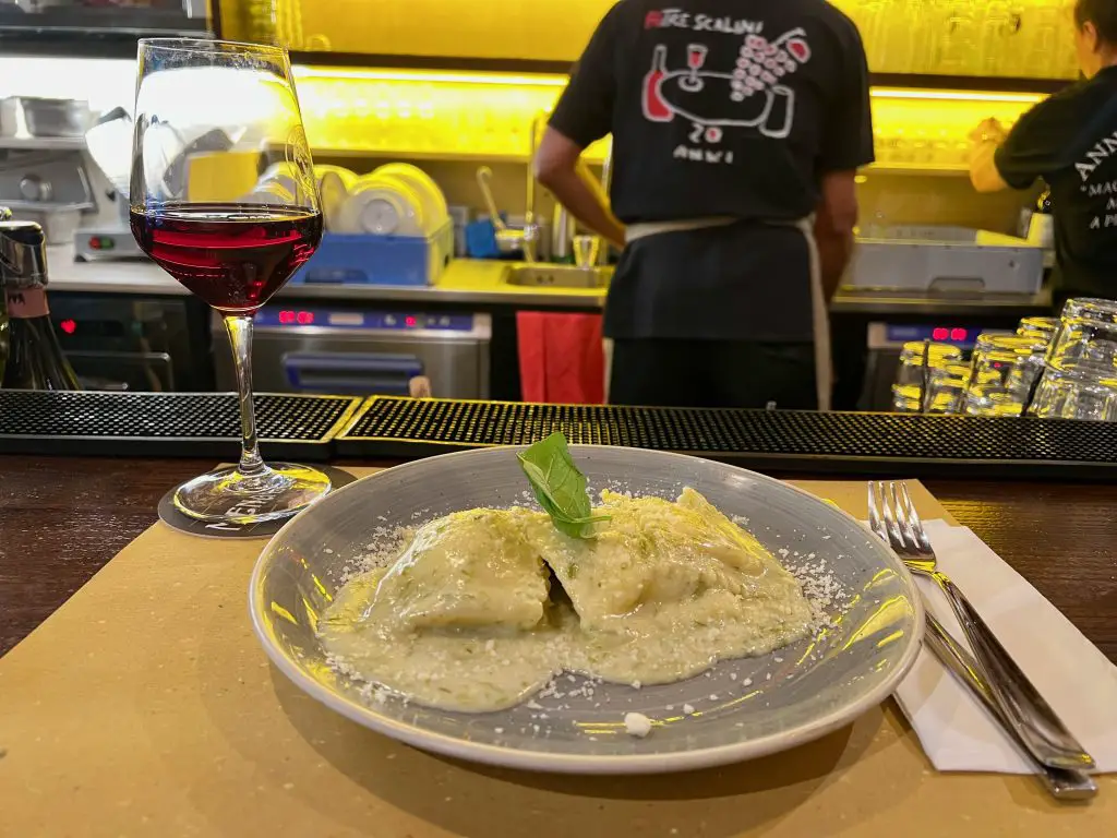 Raviolis on a bar in Monti, Rome, Italy.