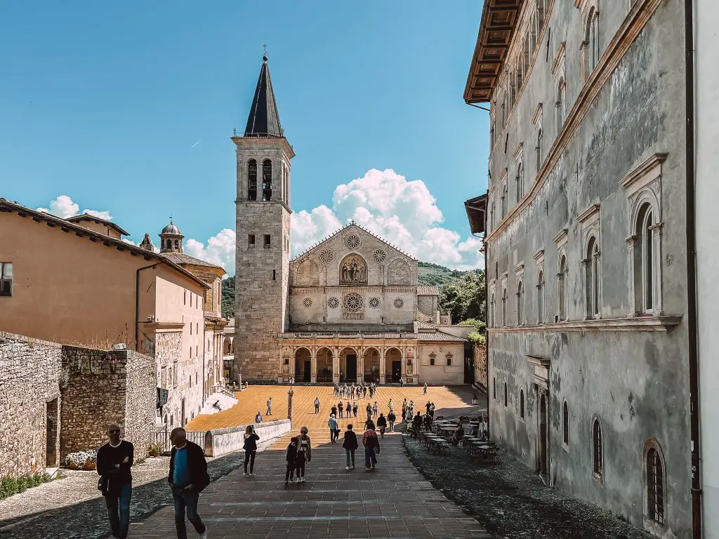 Spoleto Cathedral on a sunny day in Spoleto, Italy.