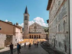 Spoleto Cathedral on a sunny day in Spoleto, Italy.