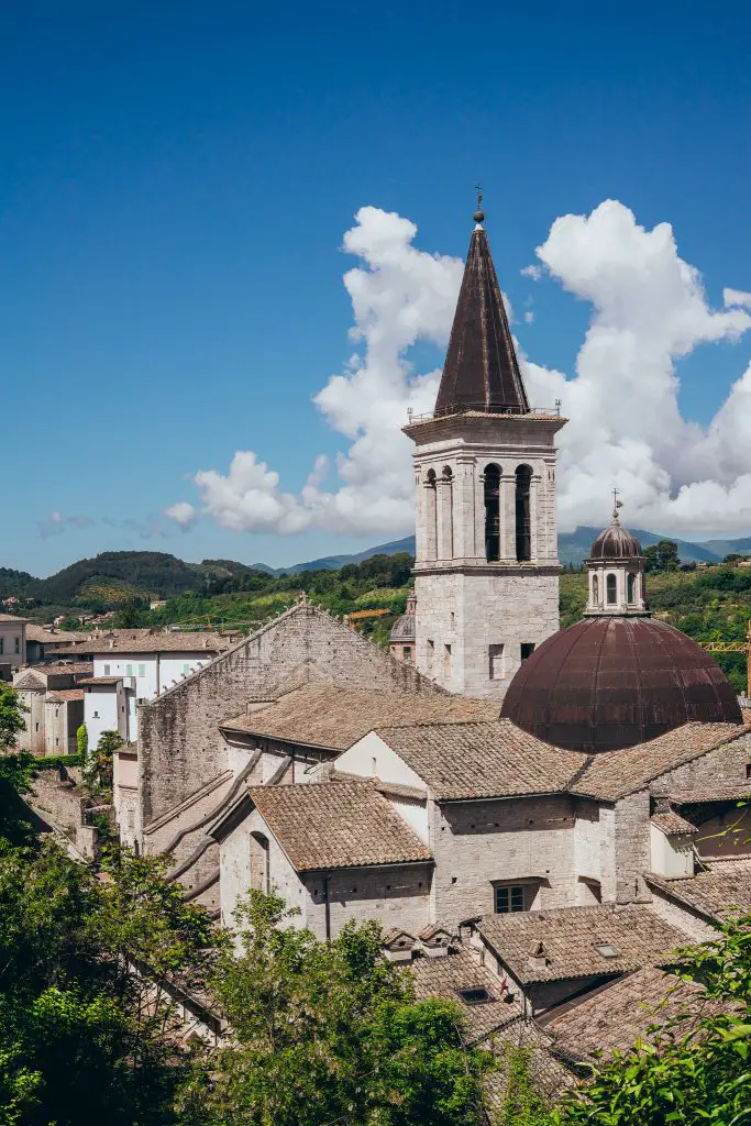 The top of Duomo di Spoleto in Spoleto, Italy.