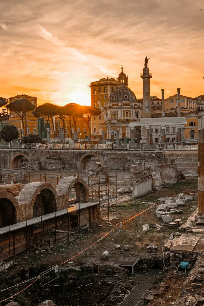 Trajan Forum at sunset in Rome, Italy.