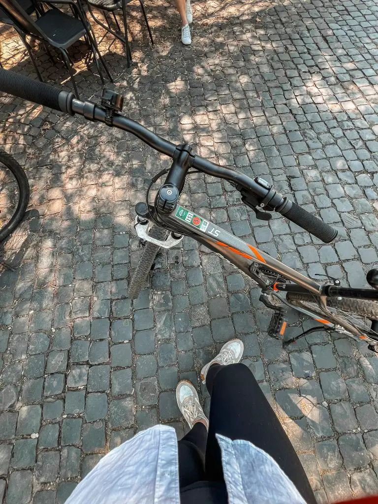 renting a bike on the Appian Way in Rome, Italy.