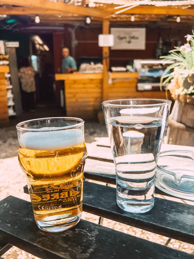 Beer after riding the Appian Way in Rome, Italy.