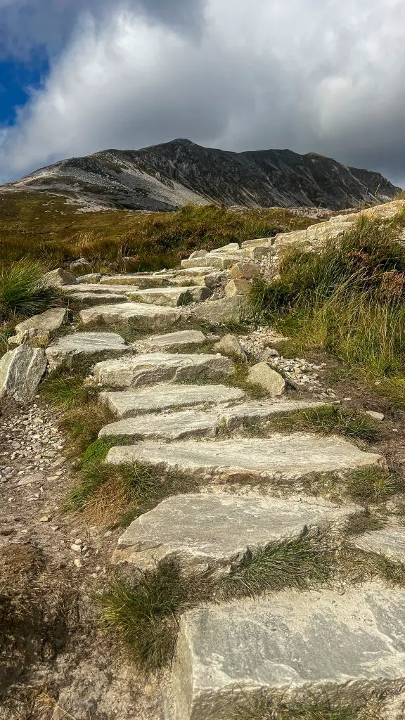 The steep steps to the top of Mount Errigal in Donegal, Ireland.