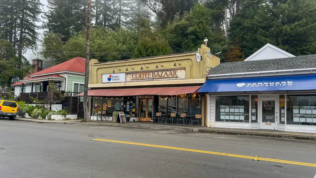 Coffee Bazaar storefronts in Guerneville, California.
