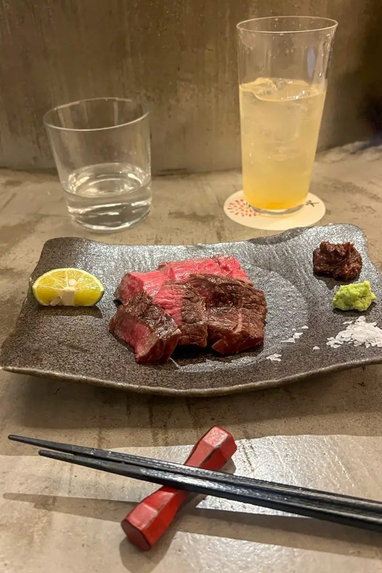 Wagyu beef dinner at a restaurant in Tokyo, Japan.