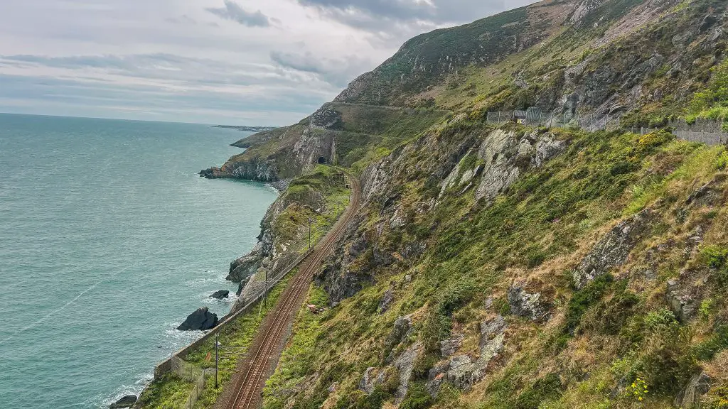 Train tracks along the Bray to Greystones Cliff Walk in Ireland.