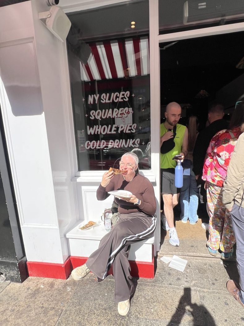 Eating a slice of Bambino pizza in Dublin, Ireland.