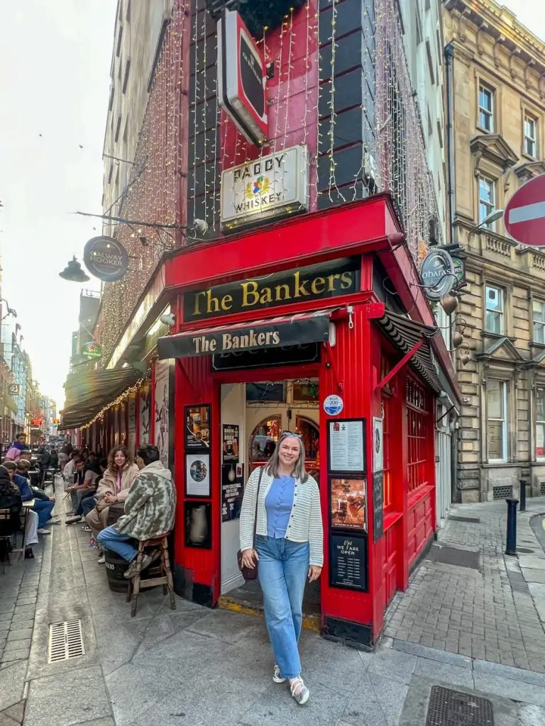 Katie in front of Bankers Pub in Dublin, Ireland.